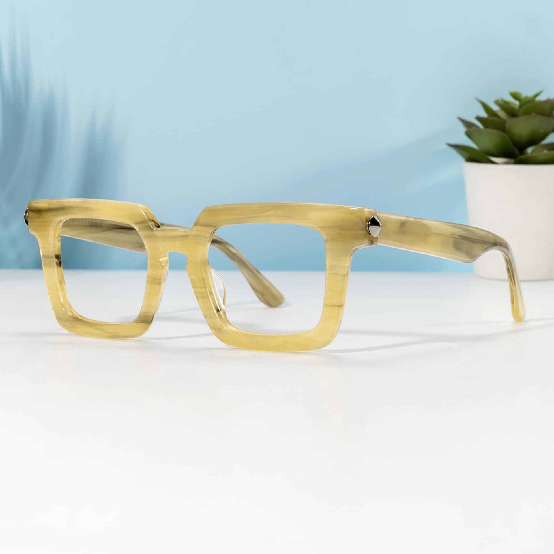 Ruthann Eco Acetate Mustard Yellow Glasses Frames Men's | Zeelool0