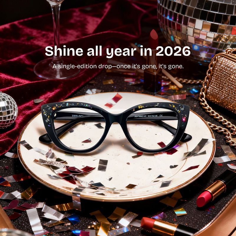 Elora Cat-Eye Black Glitter Glasses Frames with Diamond Chips | ZEELOOL0