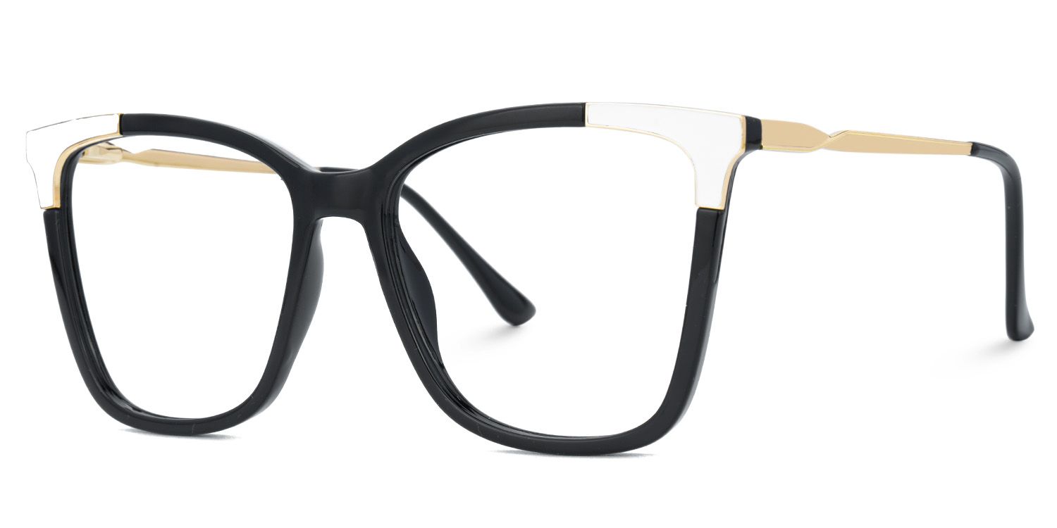 Black Square Frame Glasses With White Corner Frame Design2