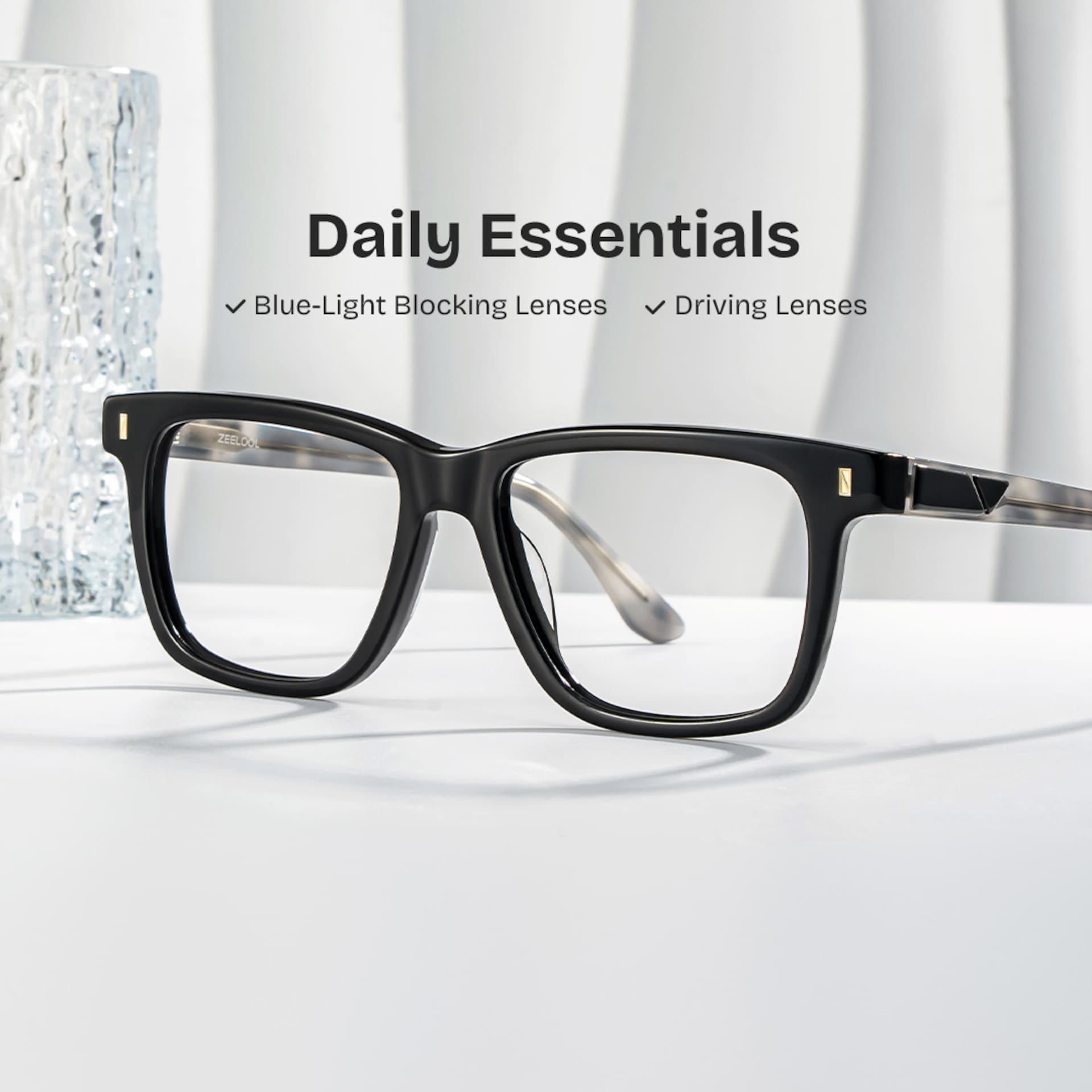 Rectangle Black Eyeglasses- Travis Acetate Frame Glasses0