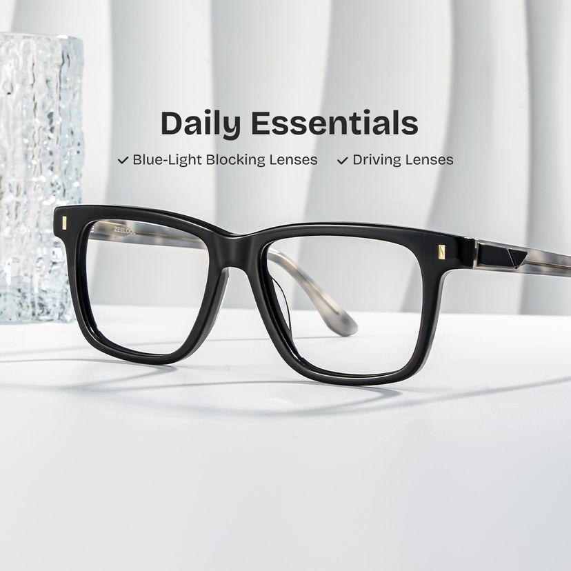 Travis Black Rectangle Glasses