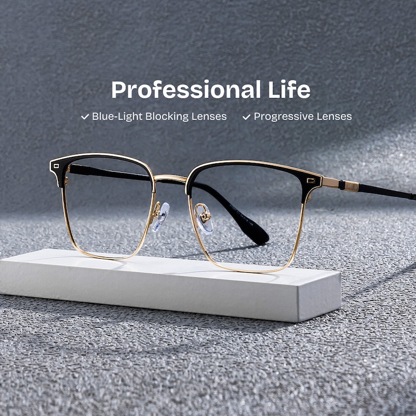 Dawson Browline Black Gold Glasses