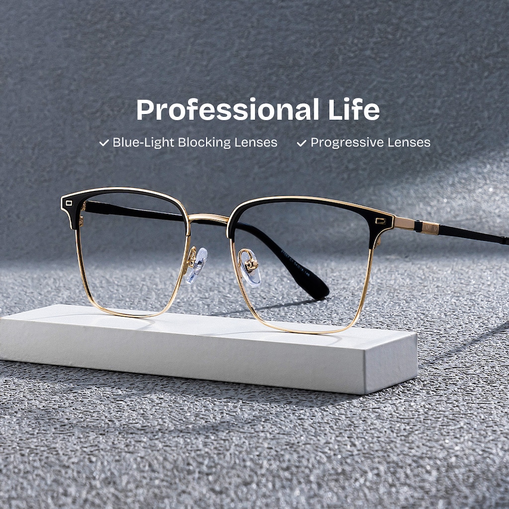 Dawson Browline Black Gold Glasses