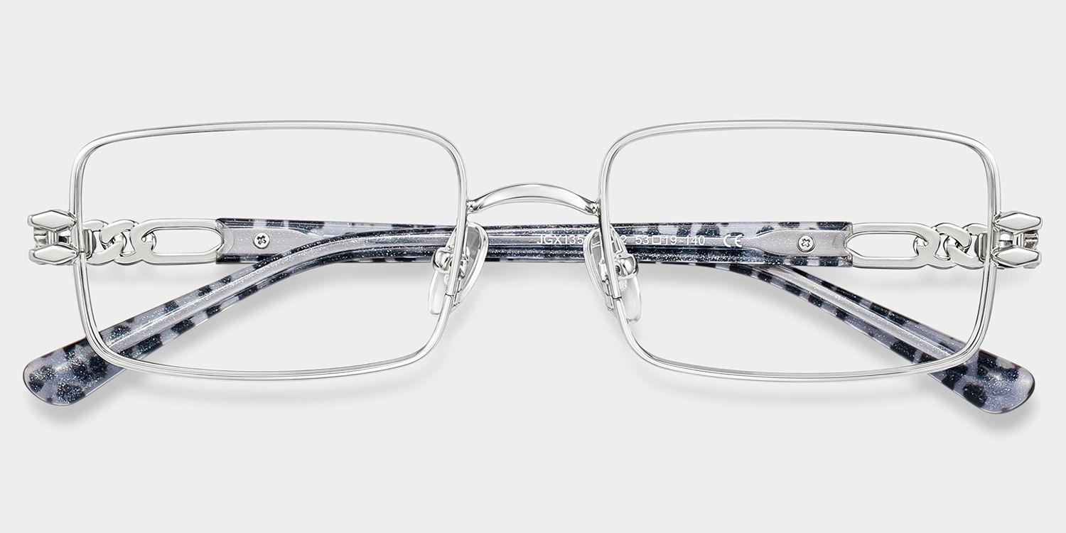 Olivia Silver Rectangle Glasses | ZEELOOL2