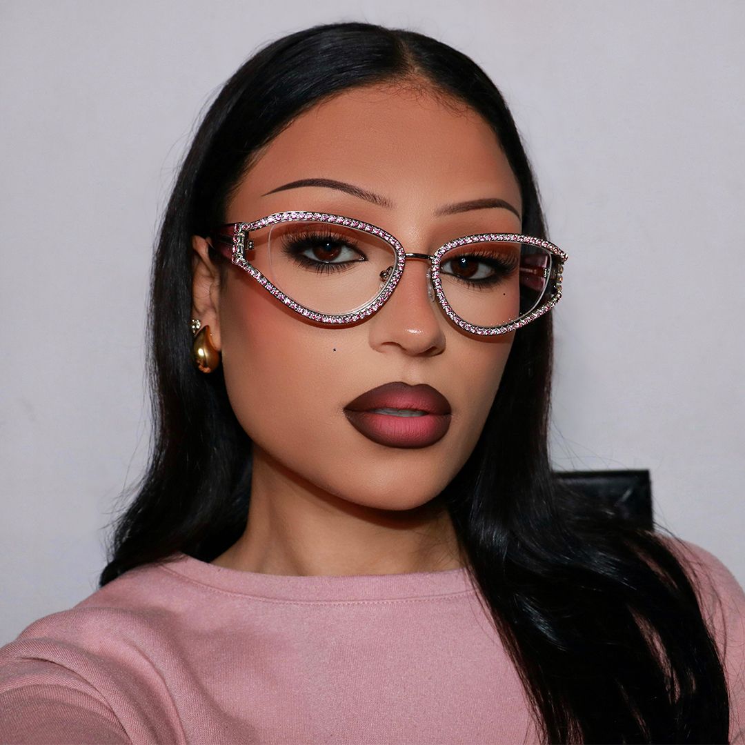 Ladies's Cat Eye Glasses With Shiny Pink Diamonds6
