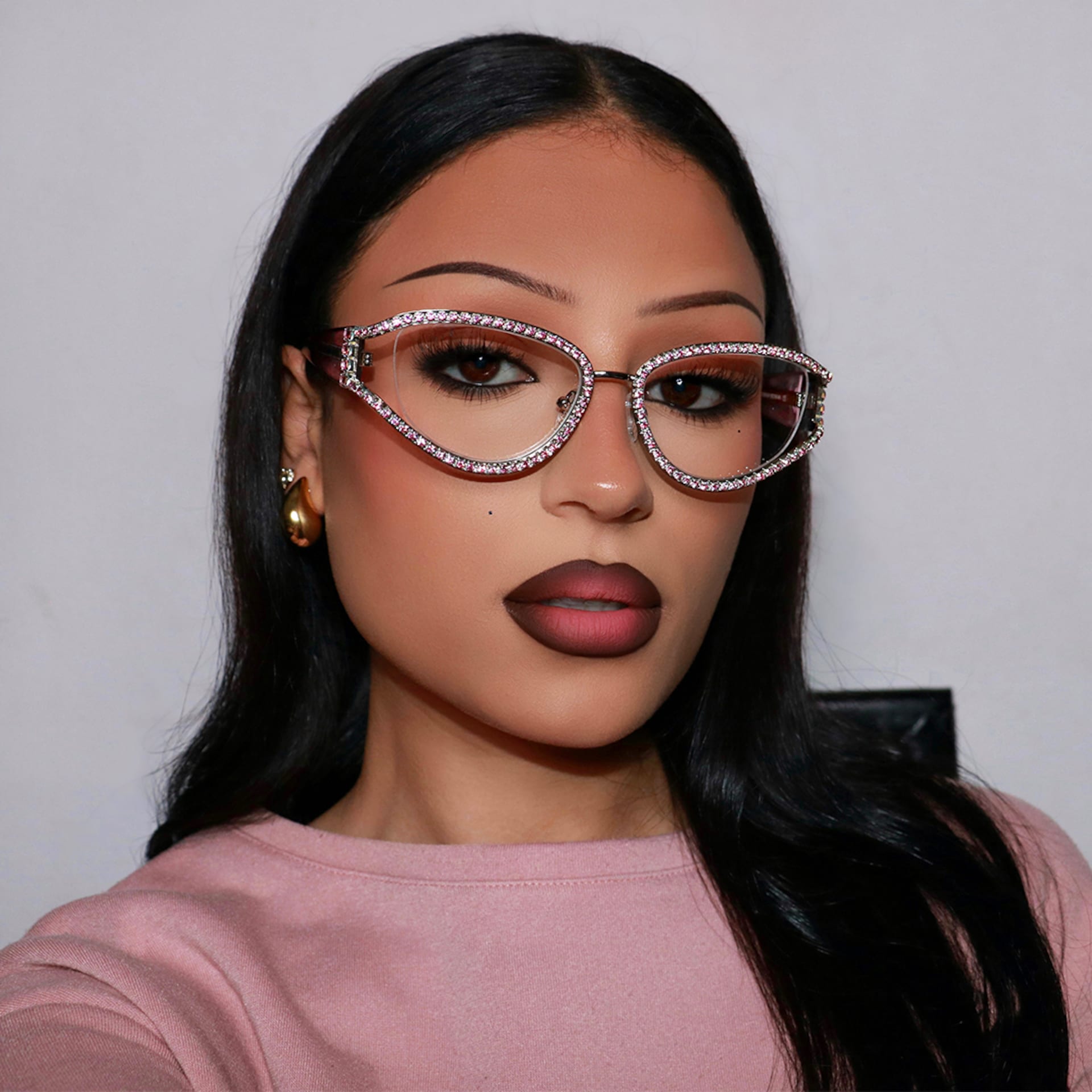 Ladies's Cat Eye Glasses With Shiny Pink Diamonds6