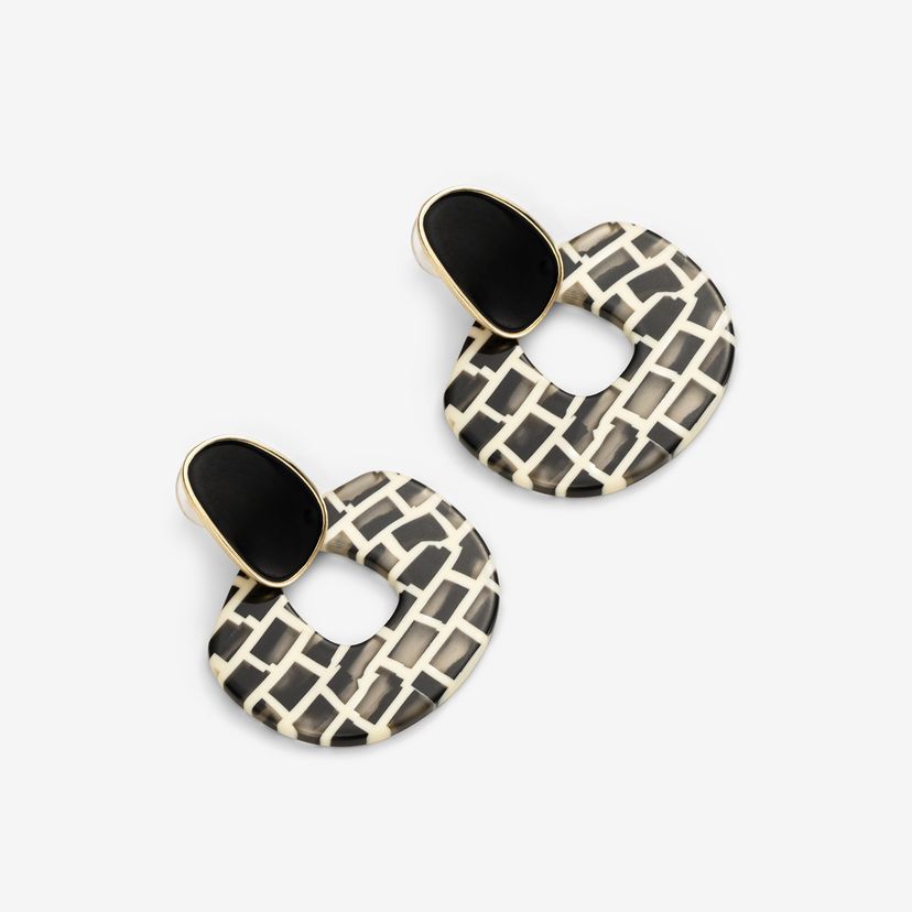 Stylish Black Silver Needle Earrings