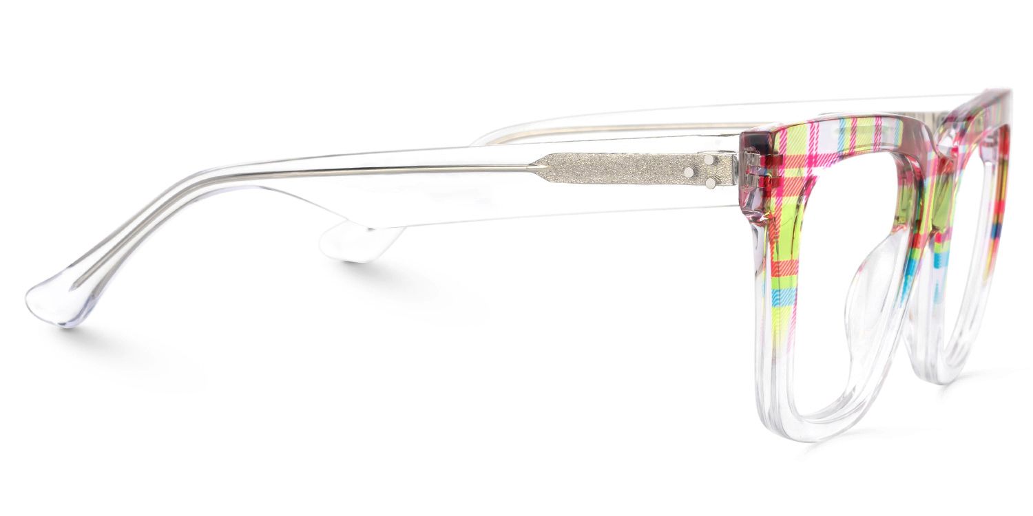 Boston Wide Tartan Plaid Clear Square Frame Glasses2