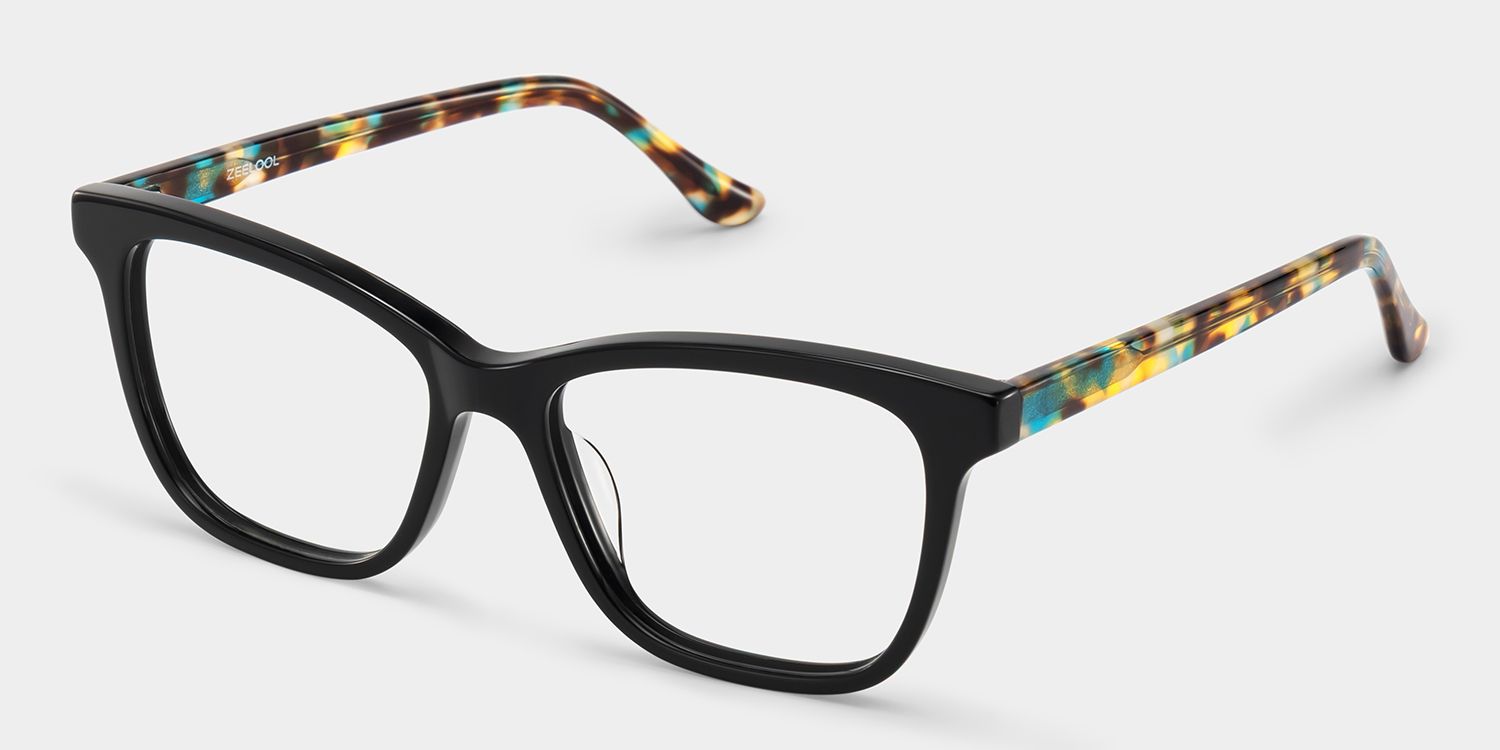 Faith Black Rectangle Reading Glasses with Flower Arms | ZEELOOL4