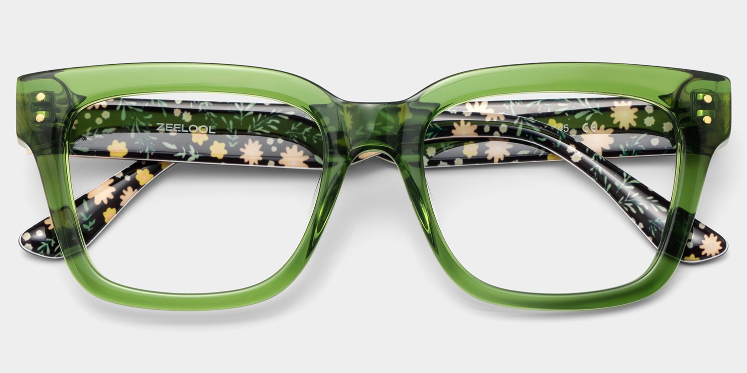 Nostaliaページ Zinnia Green Frame Glasses with Rectangle Frame Online | ZEELOOL