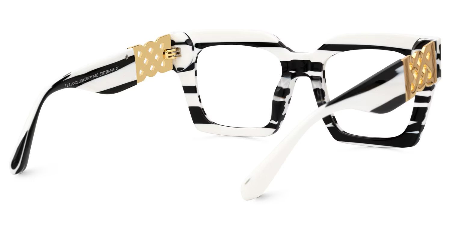 Cummings Square Black and White Striped Frame Glasses4
