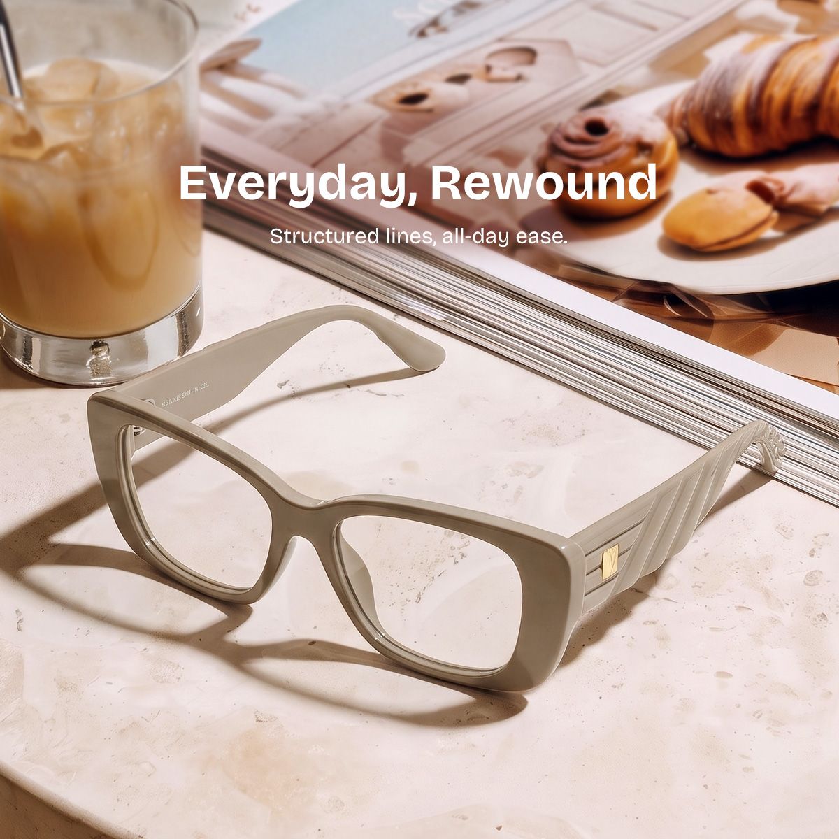 Hannah Beige Rectangle Frame Glasses | ZEELOOL0