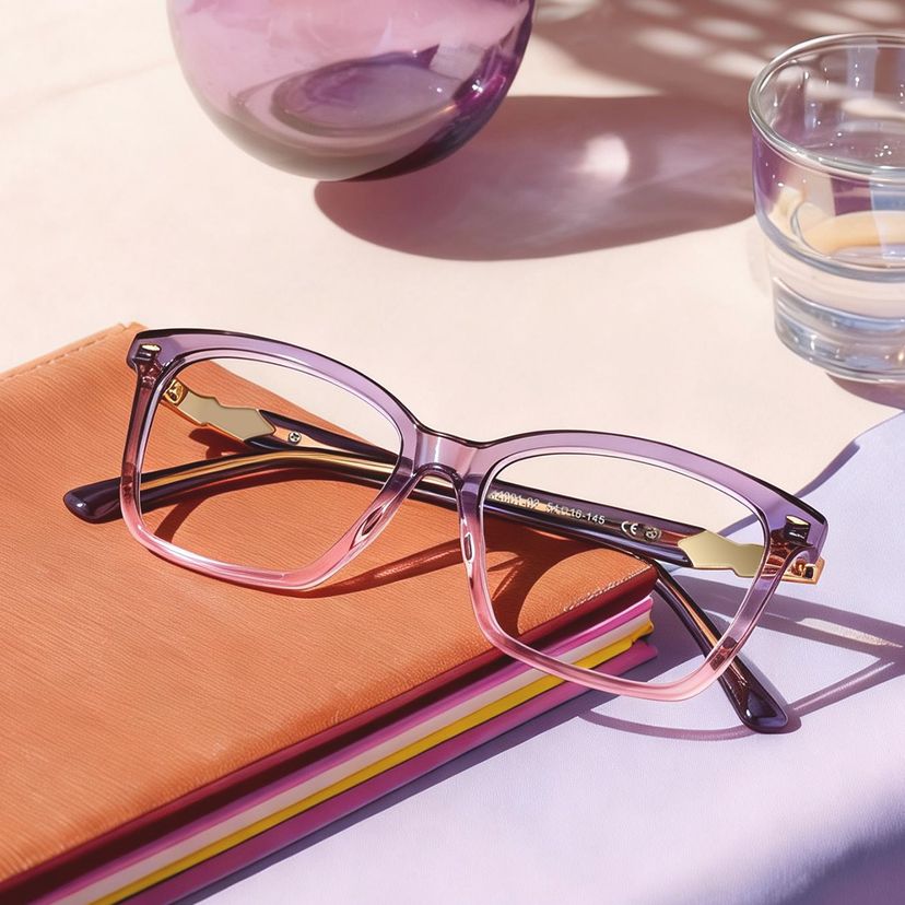 Theo Rectangle Grey Pink Glasses