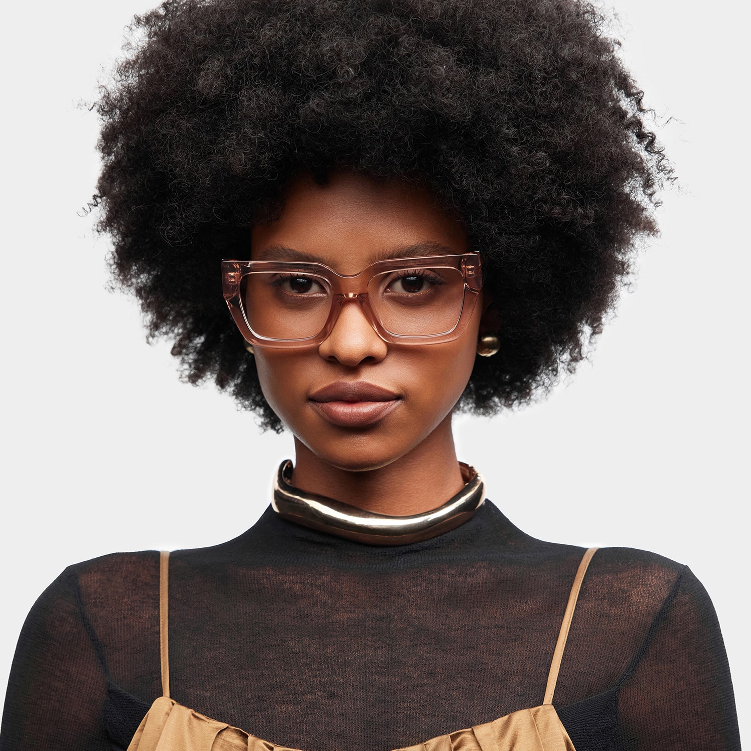 コスメデコル Maddox Champagne Frame Glasses with Square Frame Online | ZEELOOL