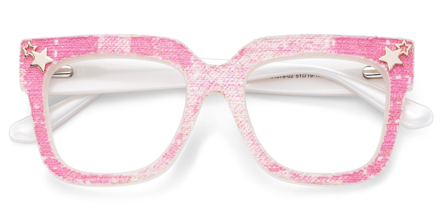 Teresita Thick Pink Denim Glasses in Square Design | Zeelool2