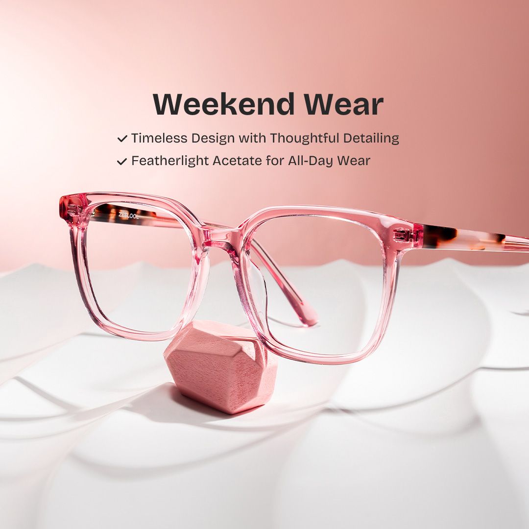 Freya Pink Frame Glasses with Square Frame Online | ZEELOOL2