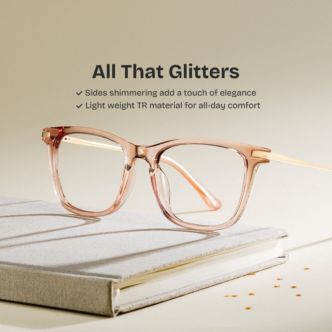 Selena Transparent Beige Rectangle Sparkling Frame Glasses | ZEELOOL0