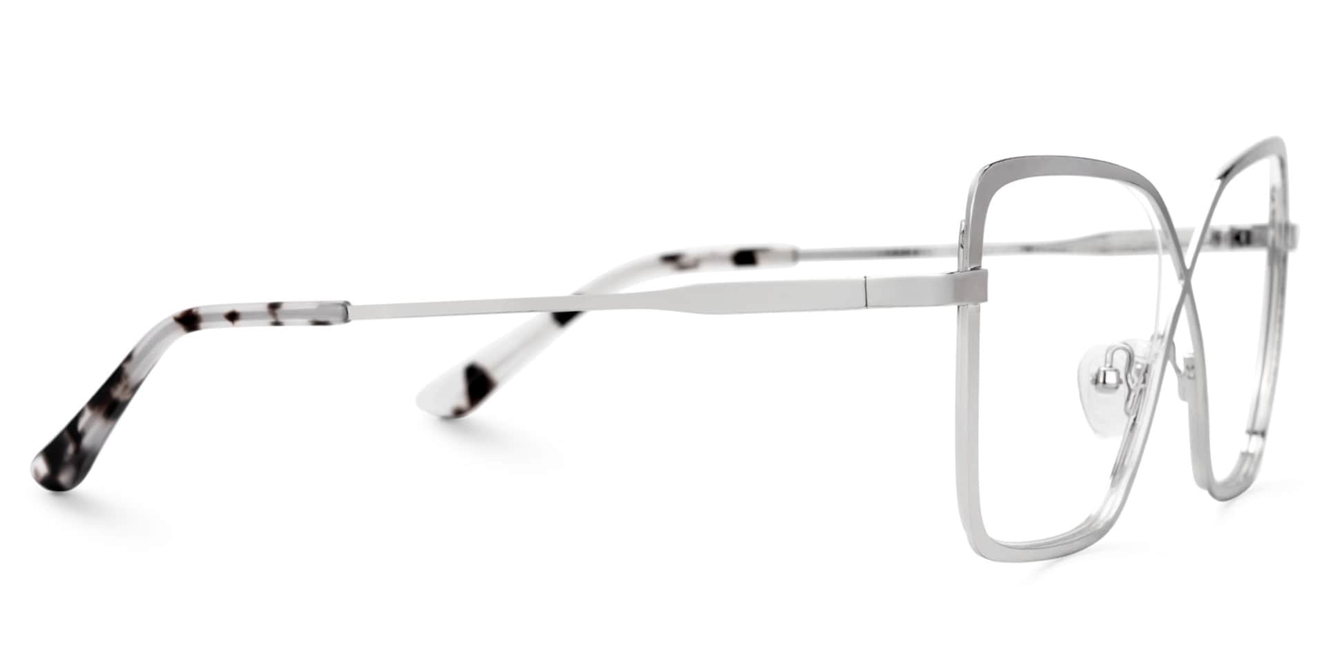 Racquel Silver Metal Glasses Frames in Square Semi-Rimless  | Zeelool2