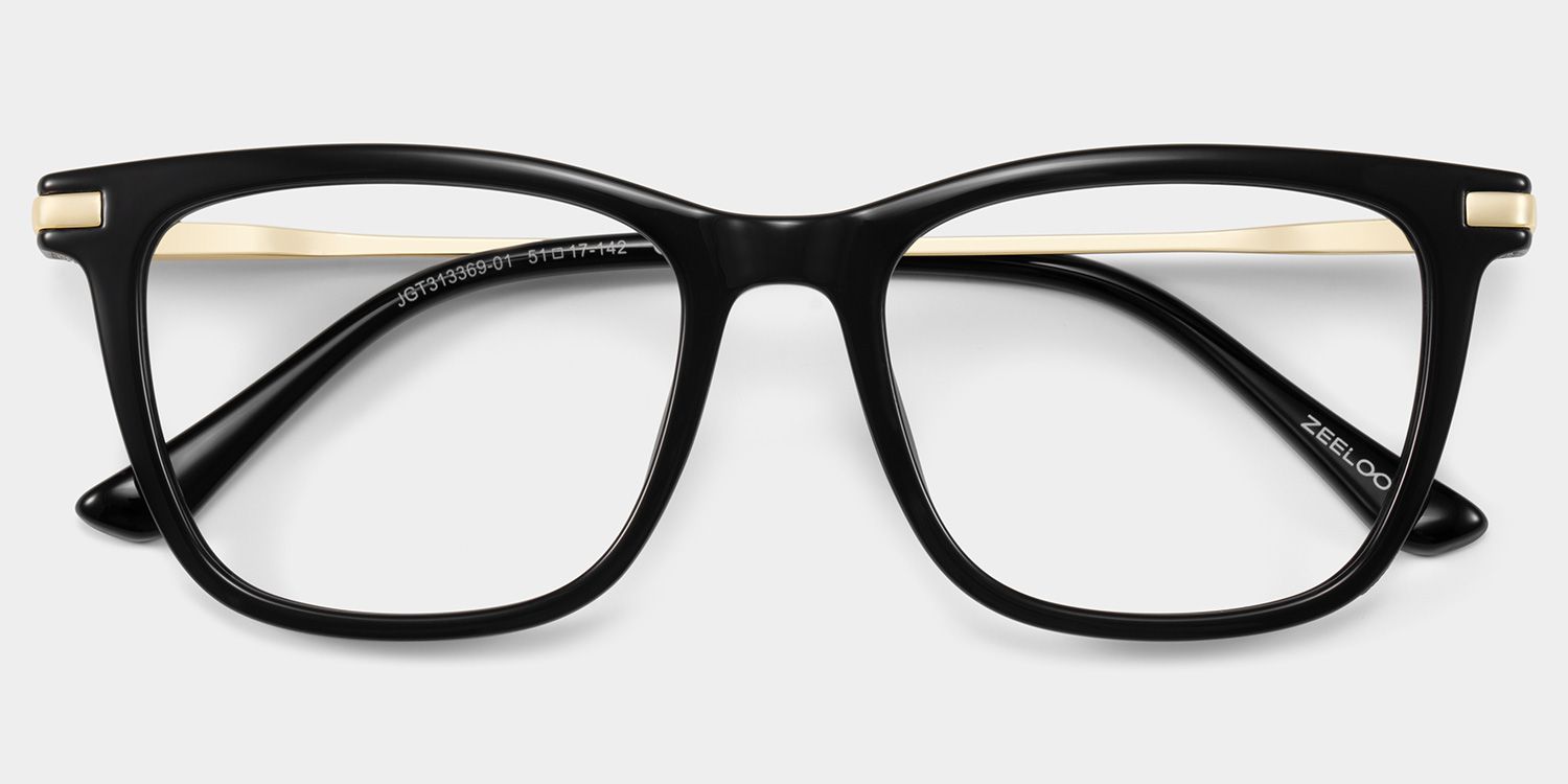 Selena Rectangle Black and Gold Frame Glasses | ZEELOOL