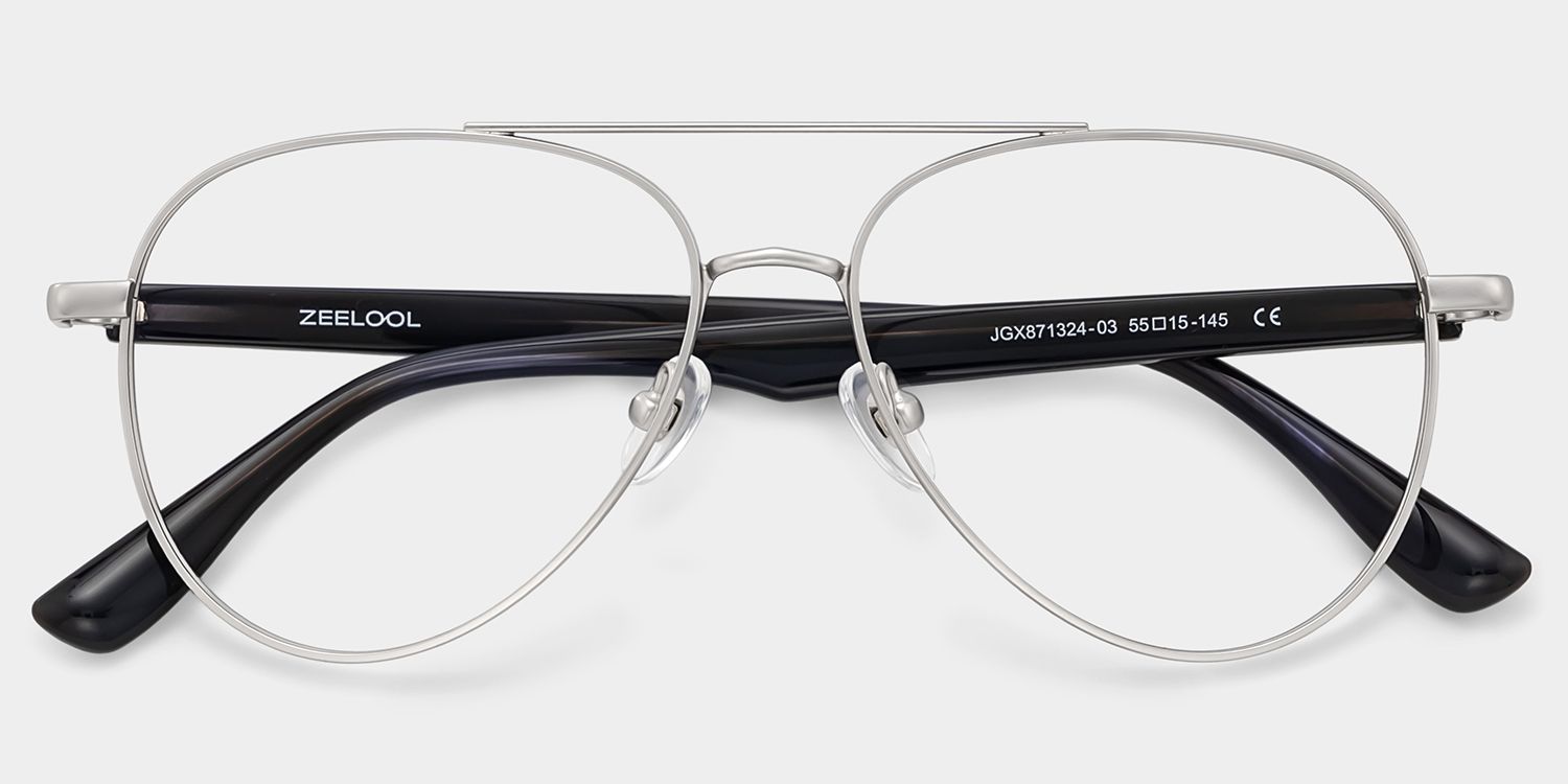 Aspen Silver Aviator Mixed Frame Glasses for Men | ZEELOOL2