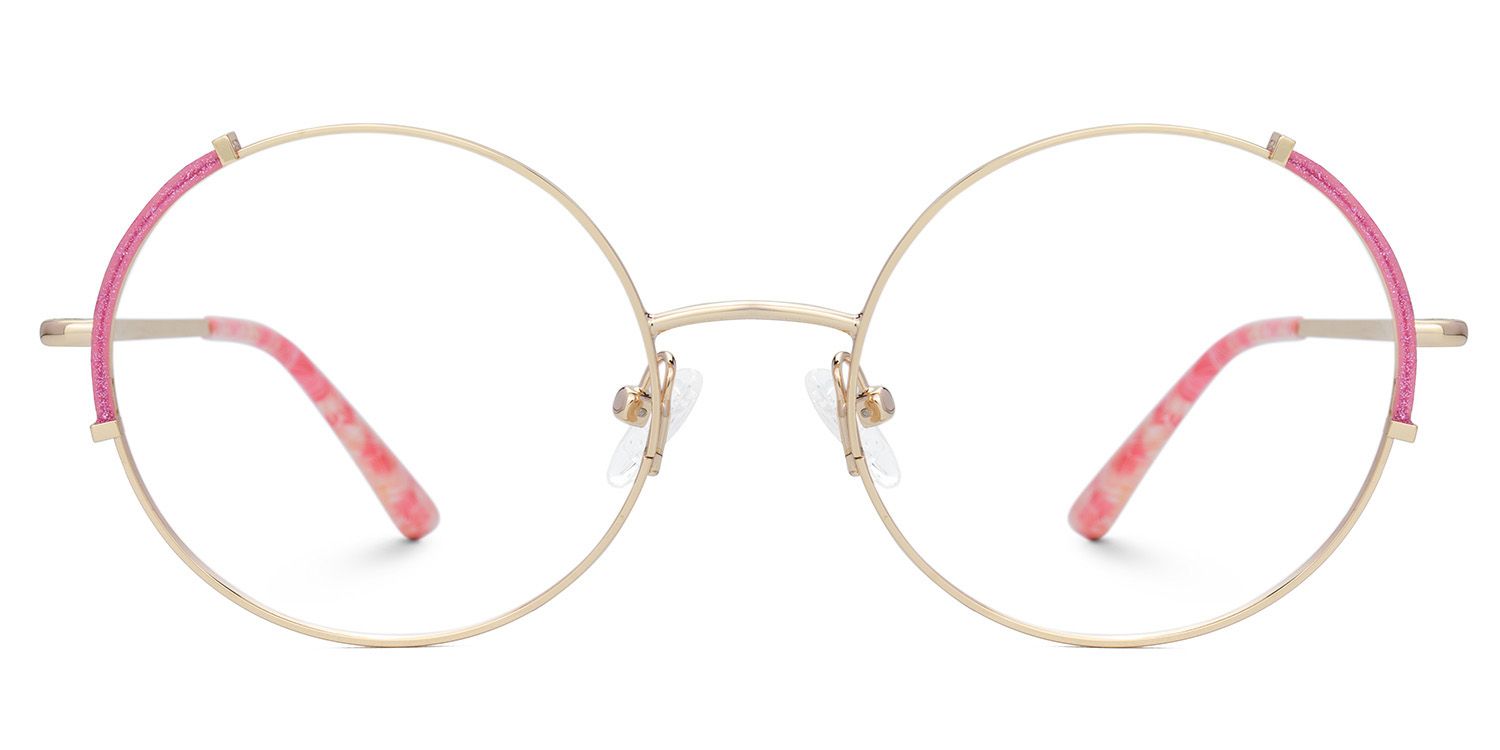 Round Gold Prescription Glasses With Hot Pink Gillter0