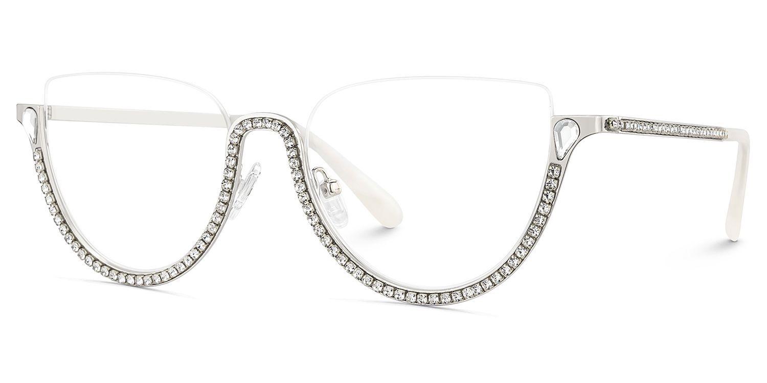 Sparkle Cateye Silver Designer metal Glasses Frame | ZEELOOL4