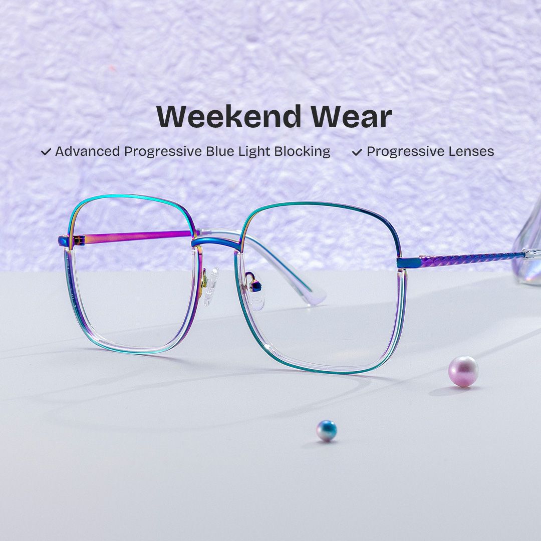 Wade Square Iridescent Color Frame Glasses for Women | Zeelool0