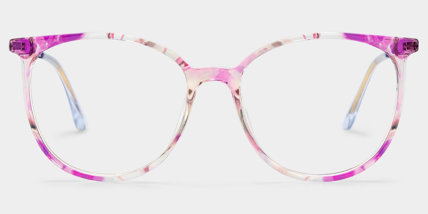 Chanty Floral Eyeglass Frames - Purple Round Mixed Glasses | ZEELOOL