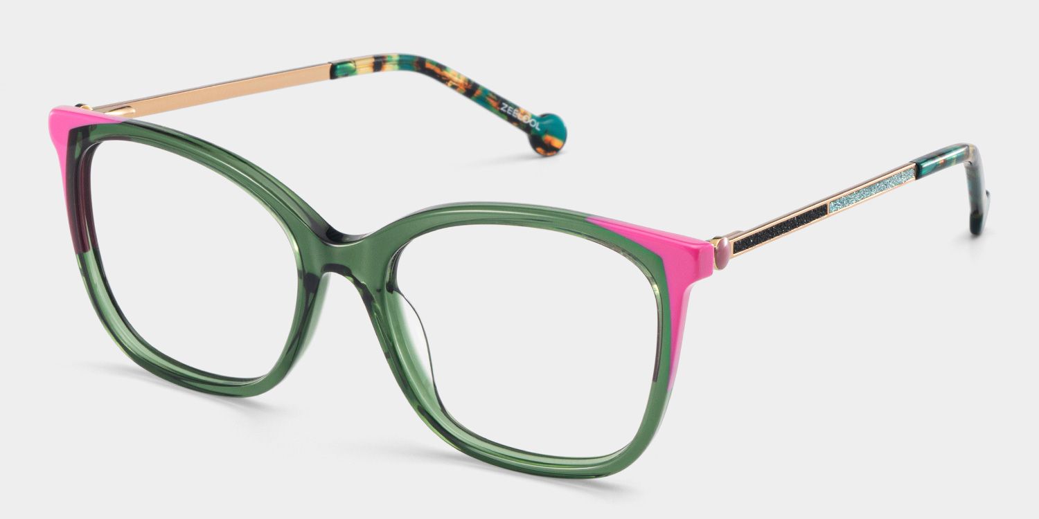 Nico Eyeglasses in Square Green Pink Frame | Zeelool