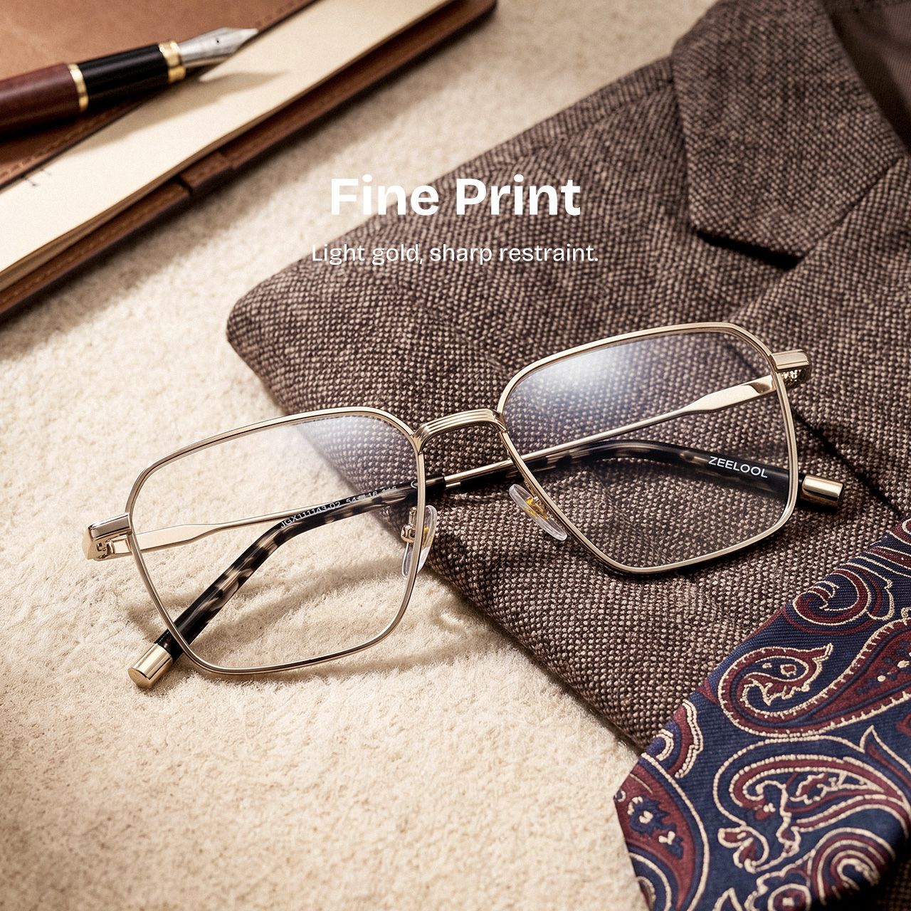 Ashley Gold Square Eyeglass Frames for Men | ZEELOOL