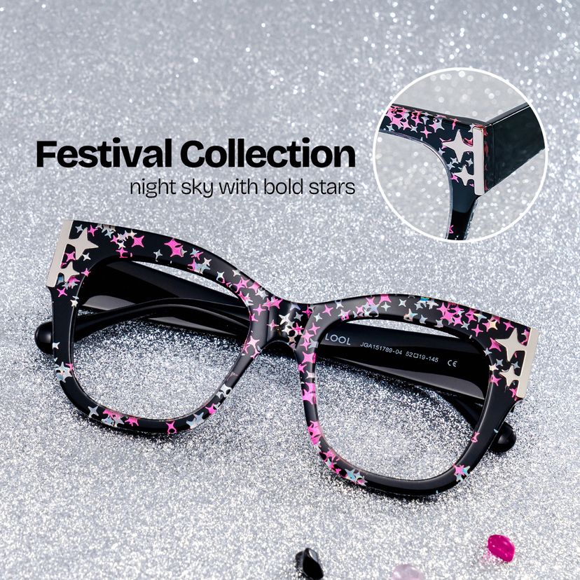Minfia Black Pink Square Glasses