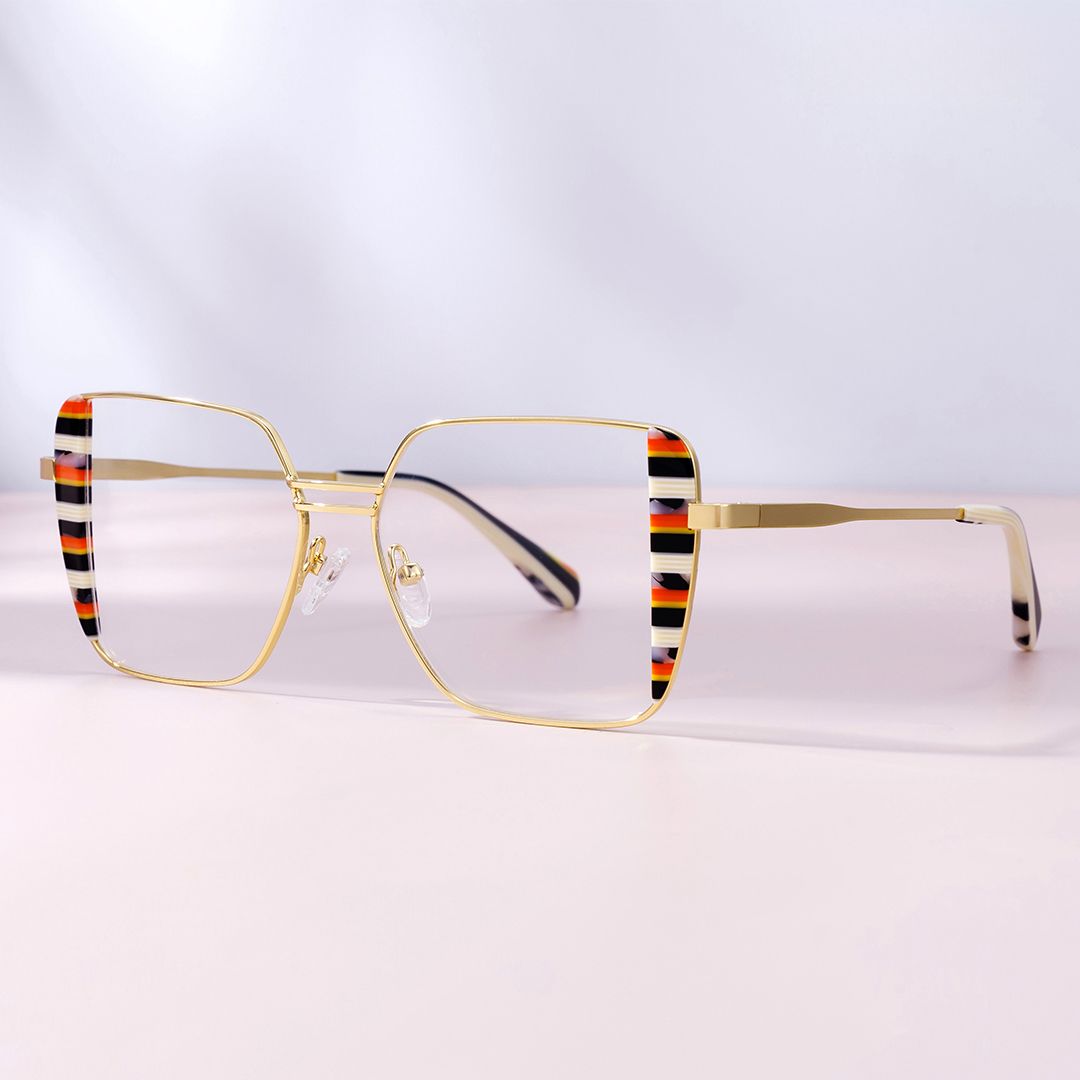 Errica Thin Black Orange Geometric Glasses For Round Face0