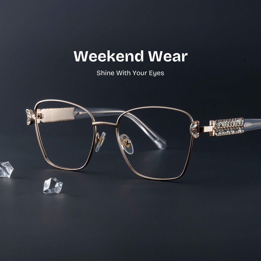 Rectangle Light Gold Eyeglasses- Ellie Metal Frame Glasses0