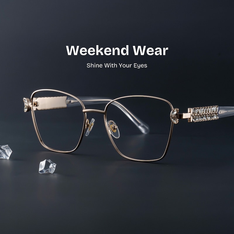ZEELOOL Ellie Rectangle Light Gold Glasses