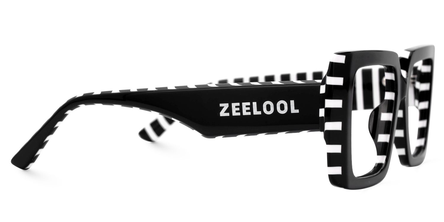 Parris Black Glasses with Black and White Striped Sides2
