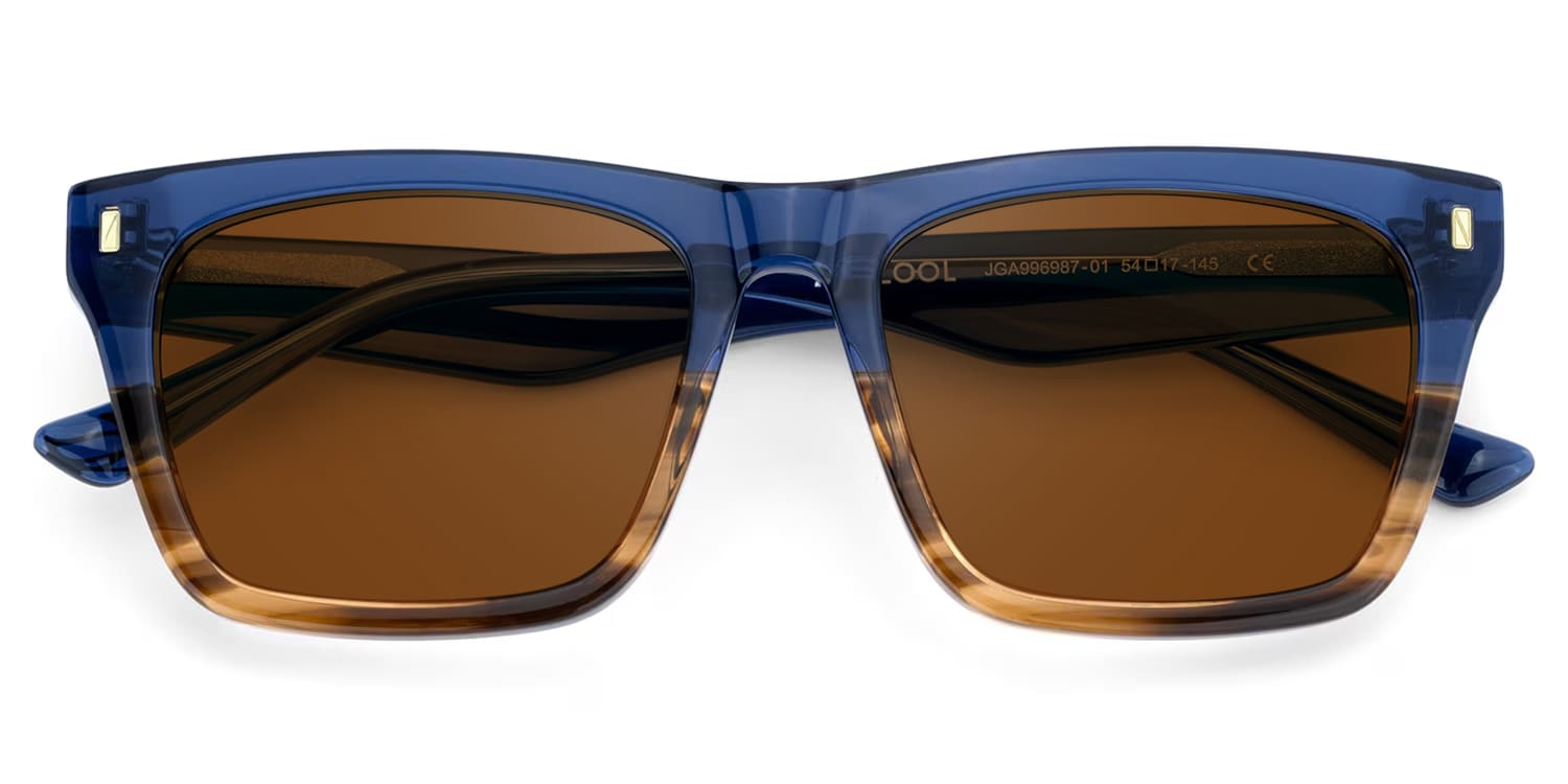 Brookins Rectangle Blue Brown Sunglasses