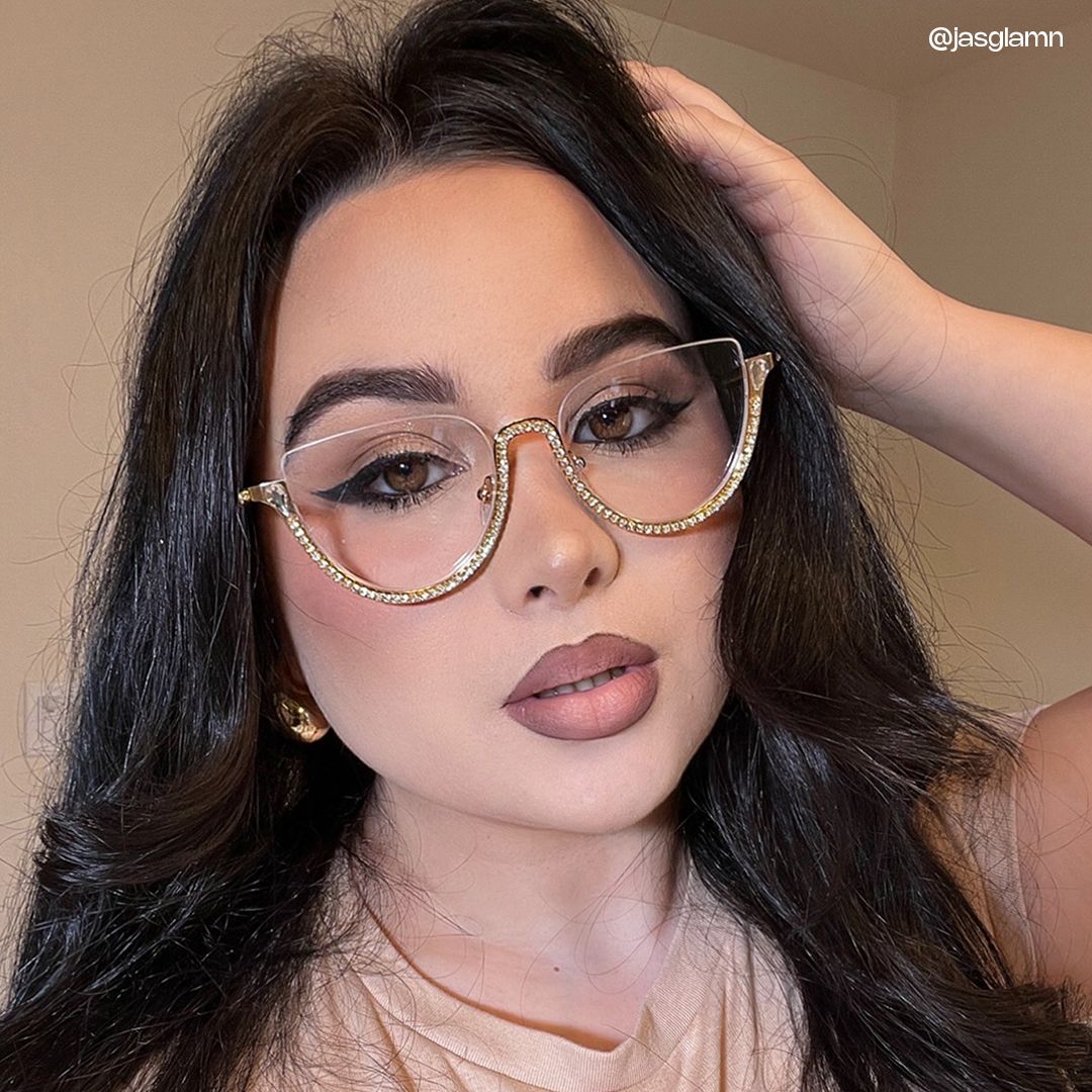 Sparkle Gold Cat Eye Gillter Glasses for Women | ZEELOOL7
