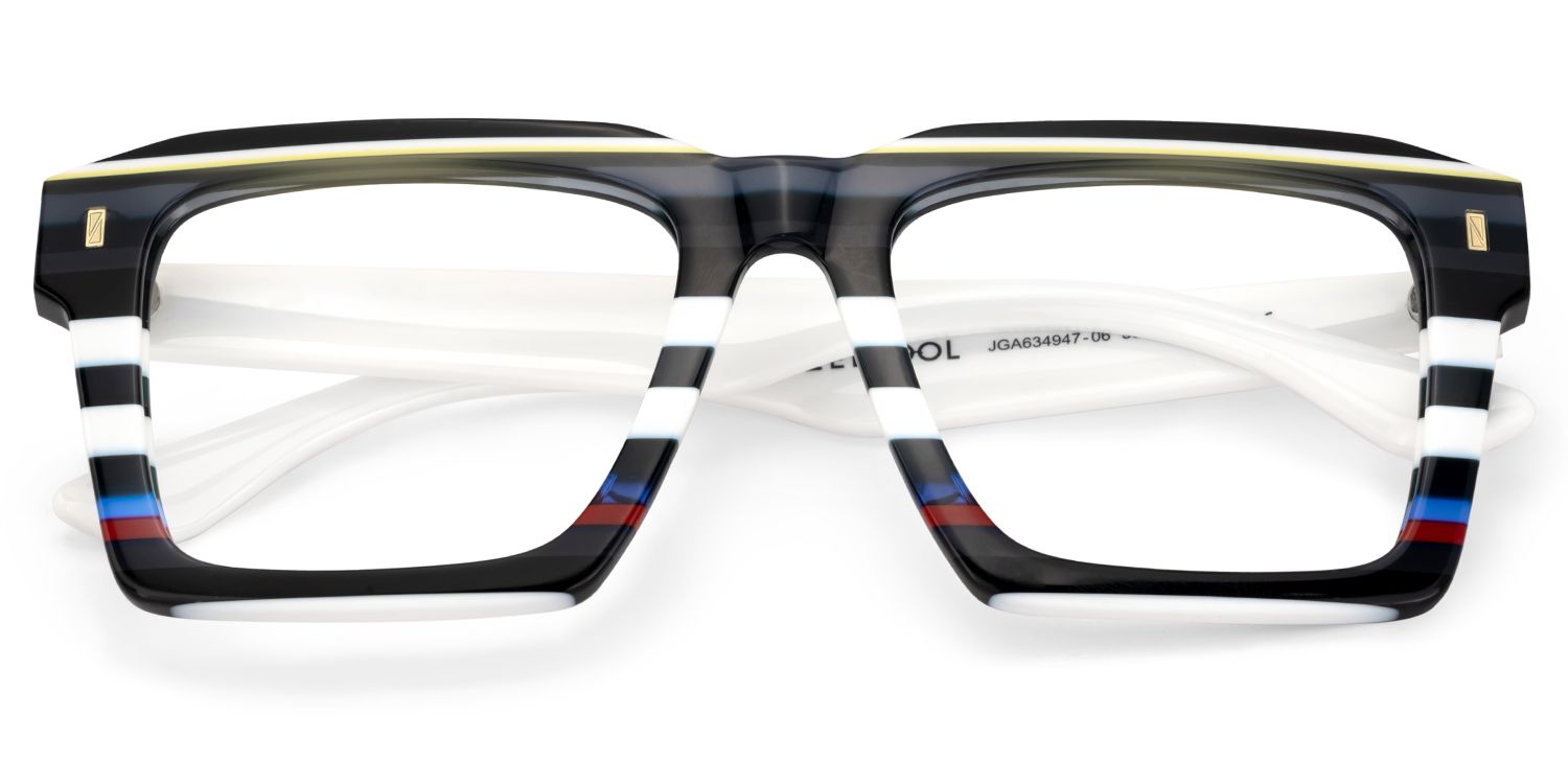 Big Square Eyeglasses Frames With Black and White Stripes2