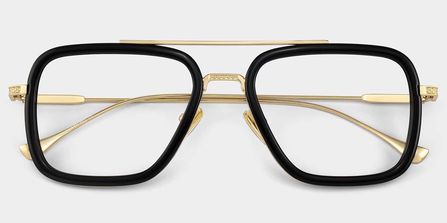 Gifford Aviator Black Frame Glasses with Gold Trim