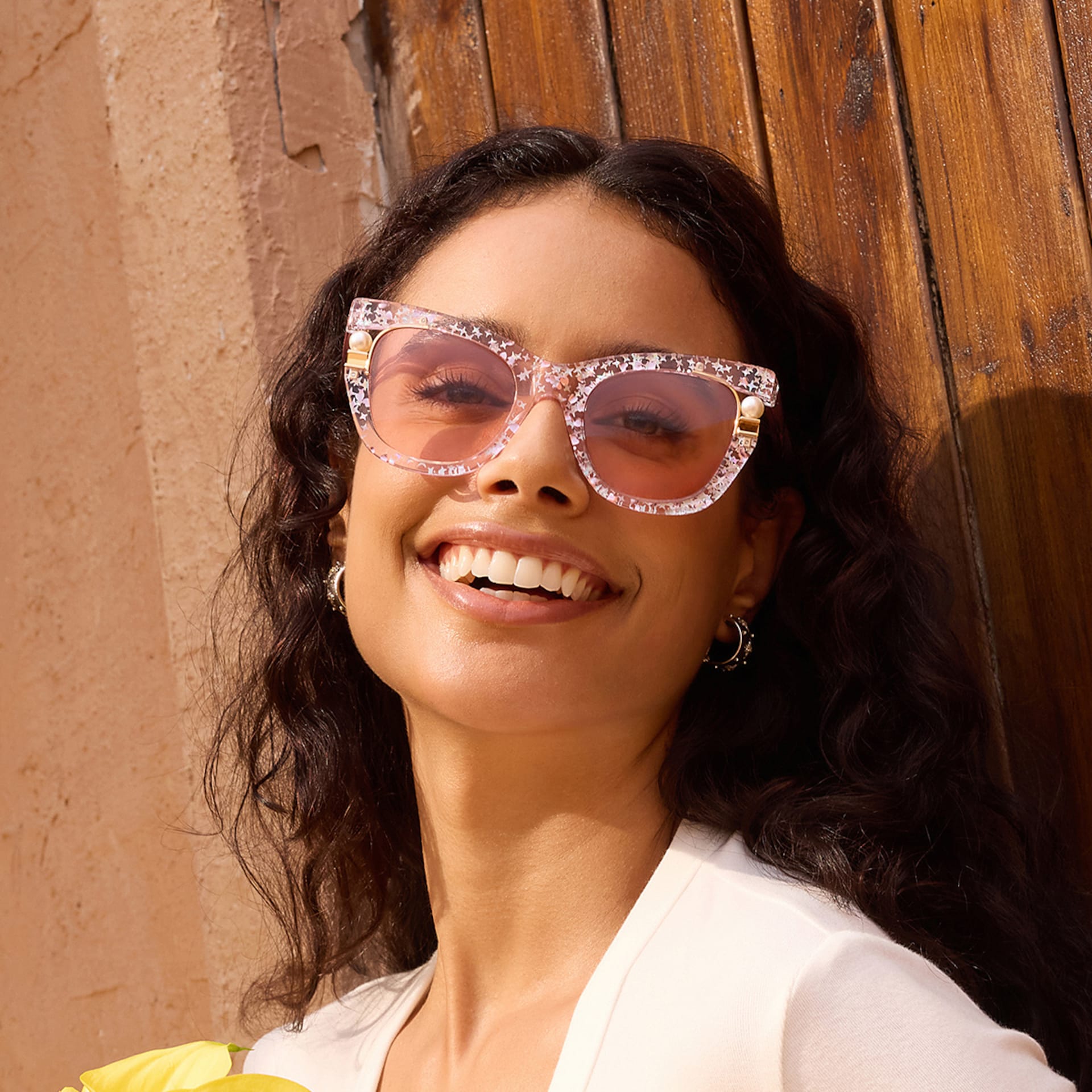 Transparent Pink Glasses with Pearl and Glitter Stars1
