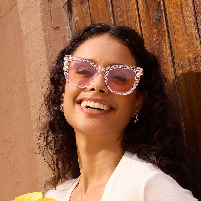 Transparent Pink Glasses with Pearl and Glitter Stars