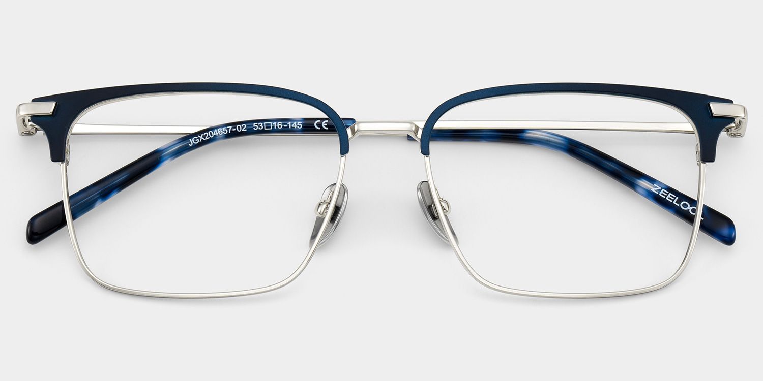Maxwell Blue Browline Glasses Frames in Titanium for Men | ZEELOOL1