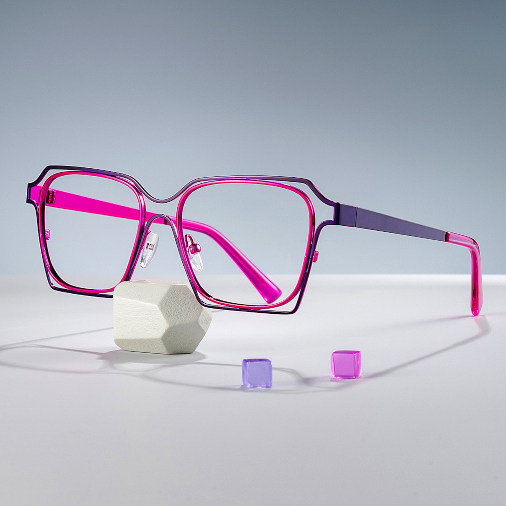 Foday Purple Metal Frame Glasses With Geometric Shape0