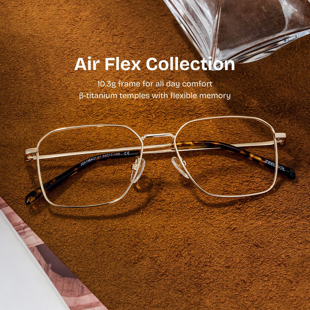 Leah Gold Frame Rectangular Glasses in Metal Frames for Men | ZEELOOL0