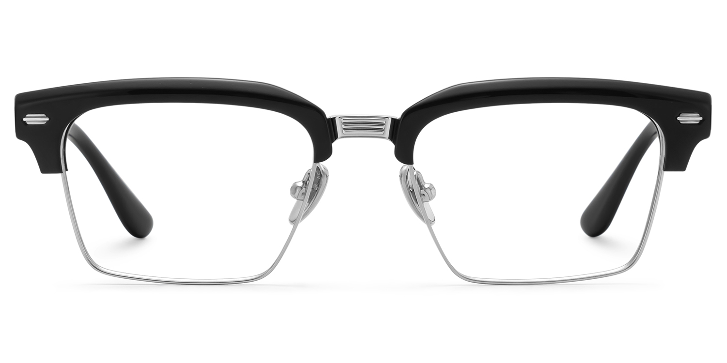 Landon Black and Silver Browline Glasses for Men | ZEELOOL