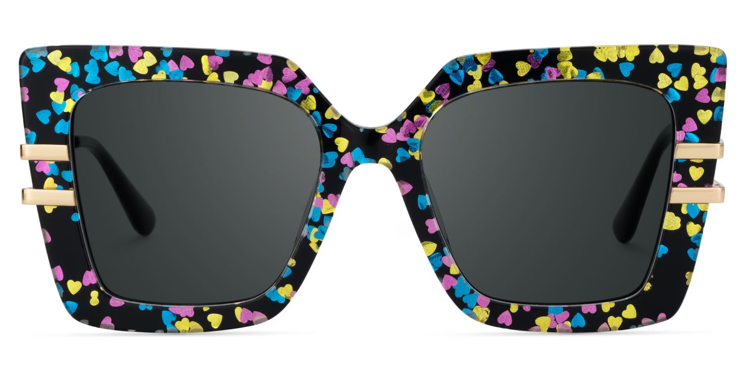 Square Frame Fashion Sunglasses With Colorful Shiny Heart0