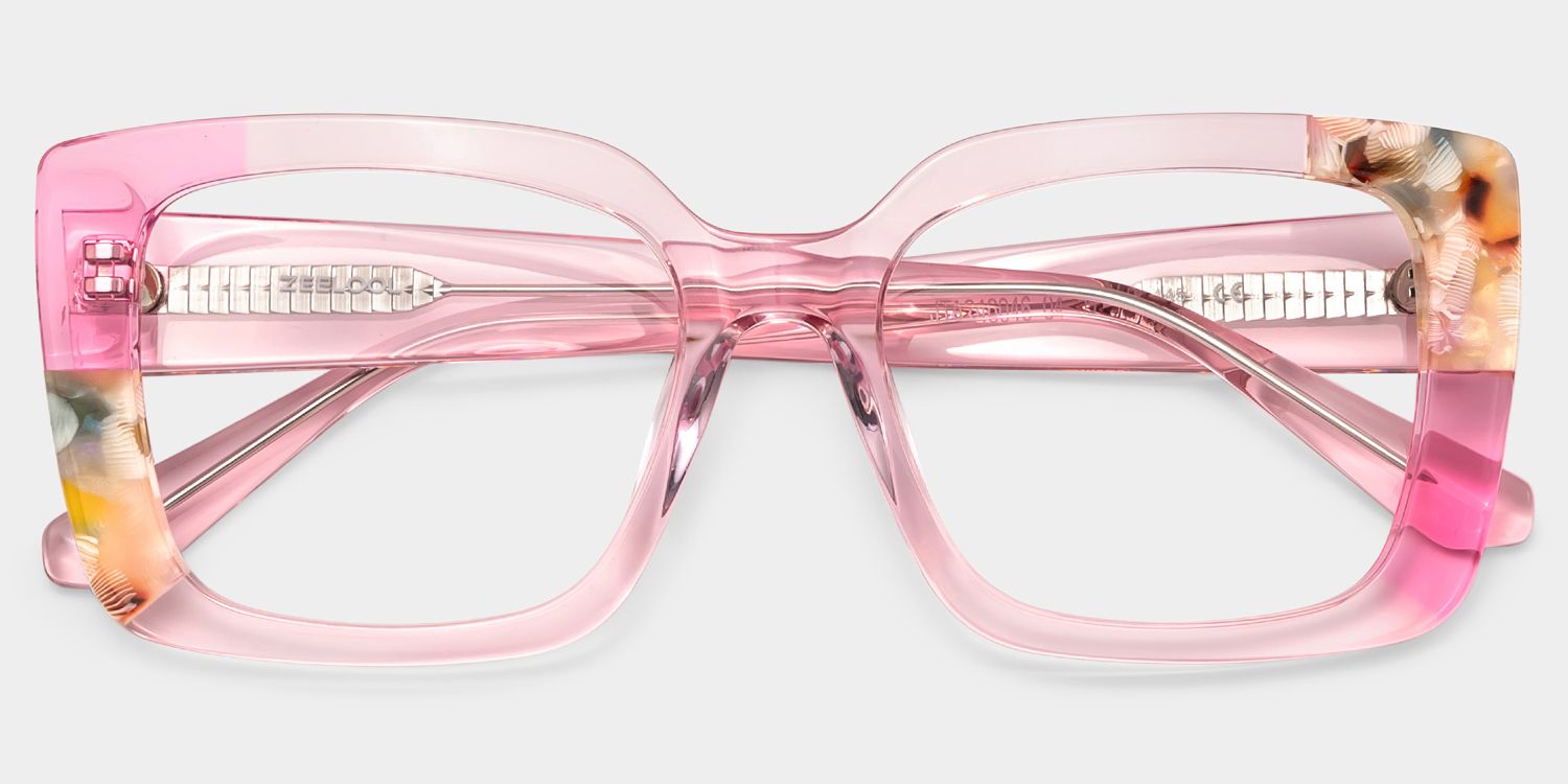 Flair Clear Pink Frame Glasses with Square Frame Online | ZEELOOL3