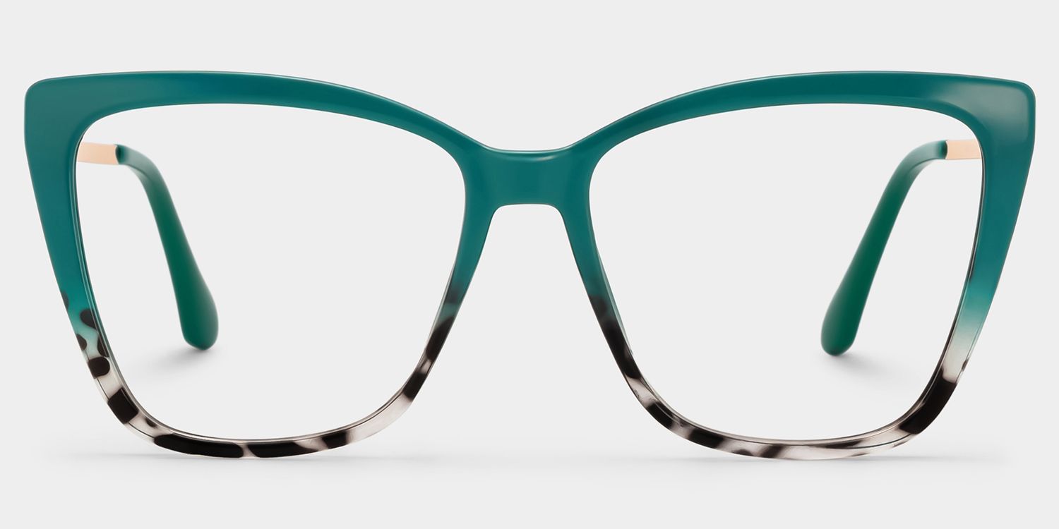 Awilda Cateye Green Eyeglasses with Two-Tone Frames0