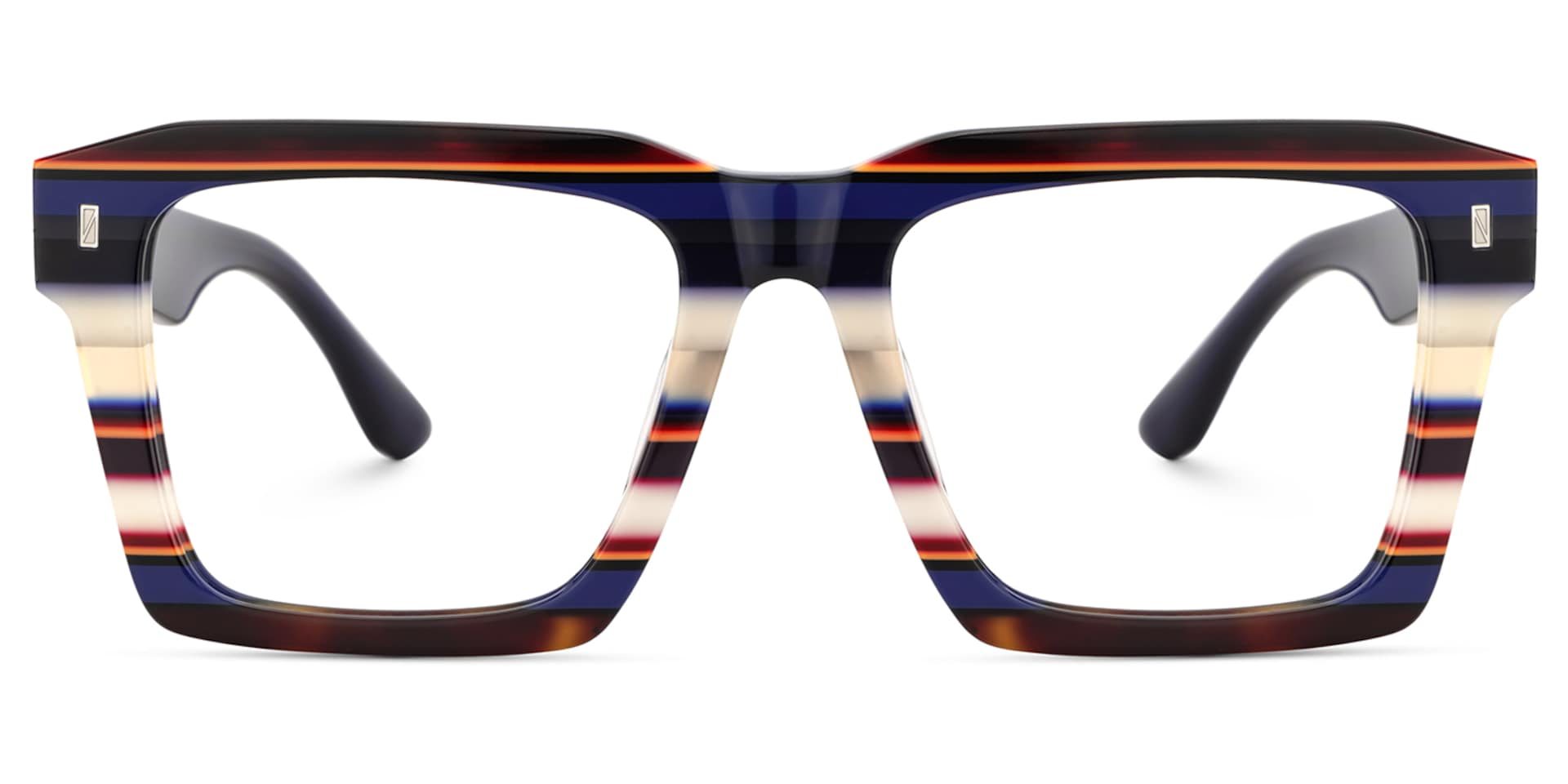 Large Square Frame Eyeglasses With Blue and White Stripes1