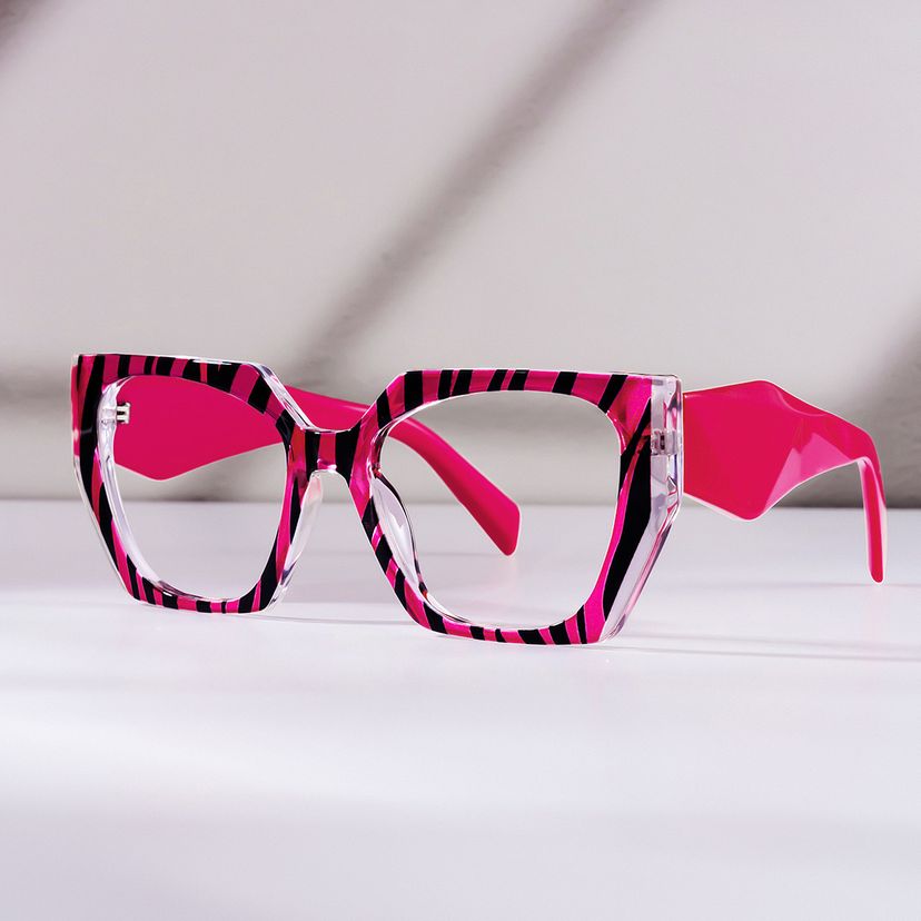 Affordable Hot Pink Zebra Hexagon Shaped Prescription Glasses display picture 2